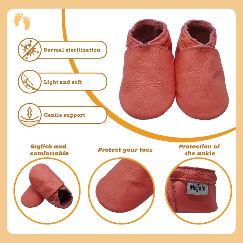Mejale Baby Soft Soled Leather Moccasins Anti-Slip Infant Toddler Shoes First Walkers(Watermelon Pink,6-12 Mos) - Image 4